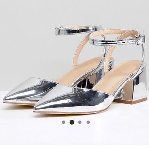 silver mid heels